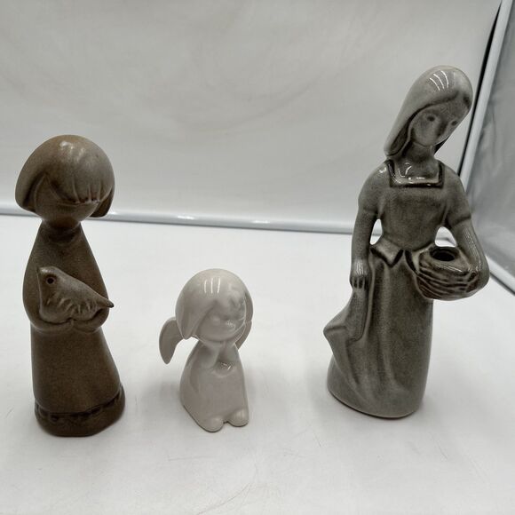 Lot 3 Howard Pierce Woman Basket Figurine 9" Porcelain Girl W Bird Sitting Angel - Picture 1 of 10